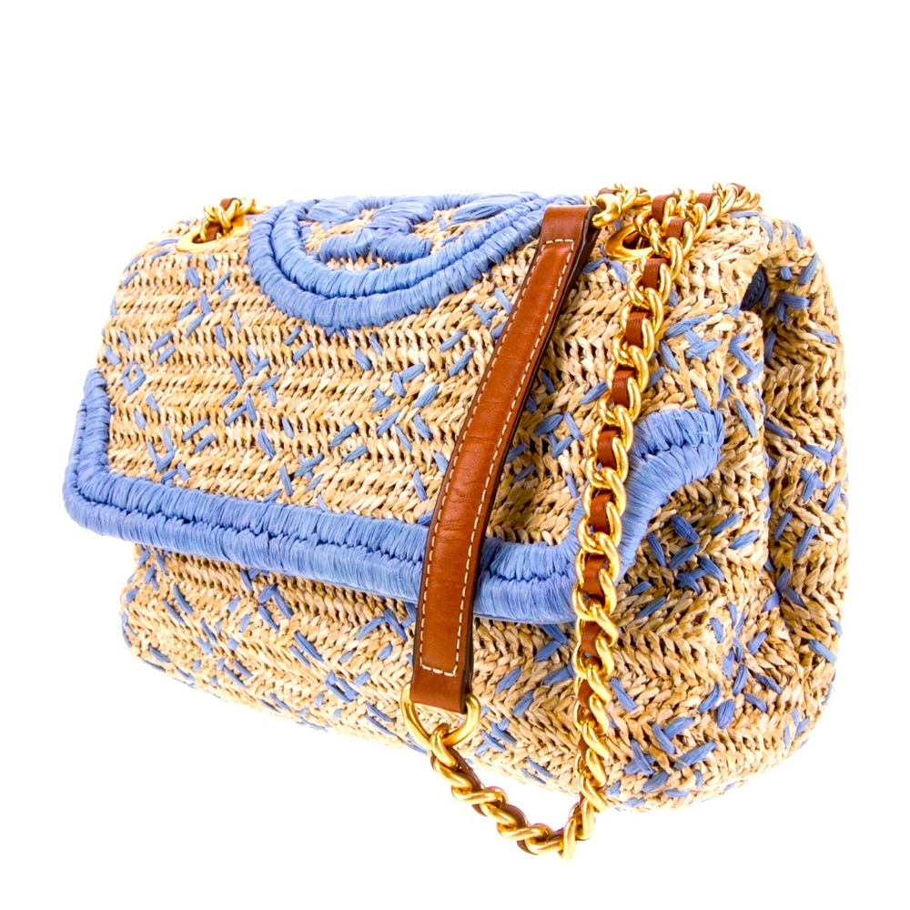 TORY BURCH FLEMING RAFFIA SHOULDER BAG SMALL EUC!!! AUTHENTIC